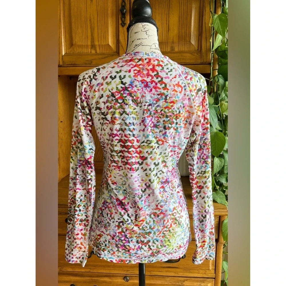 Athleta Women's Multi Color Geometric Rashguard Swim Shirt Long Sleeve Small